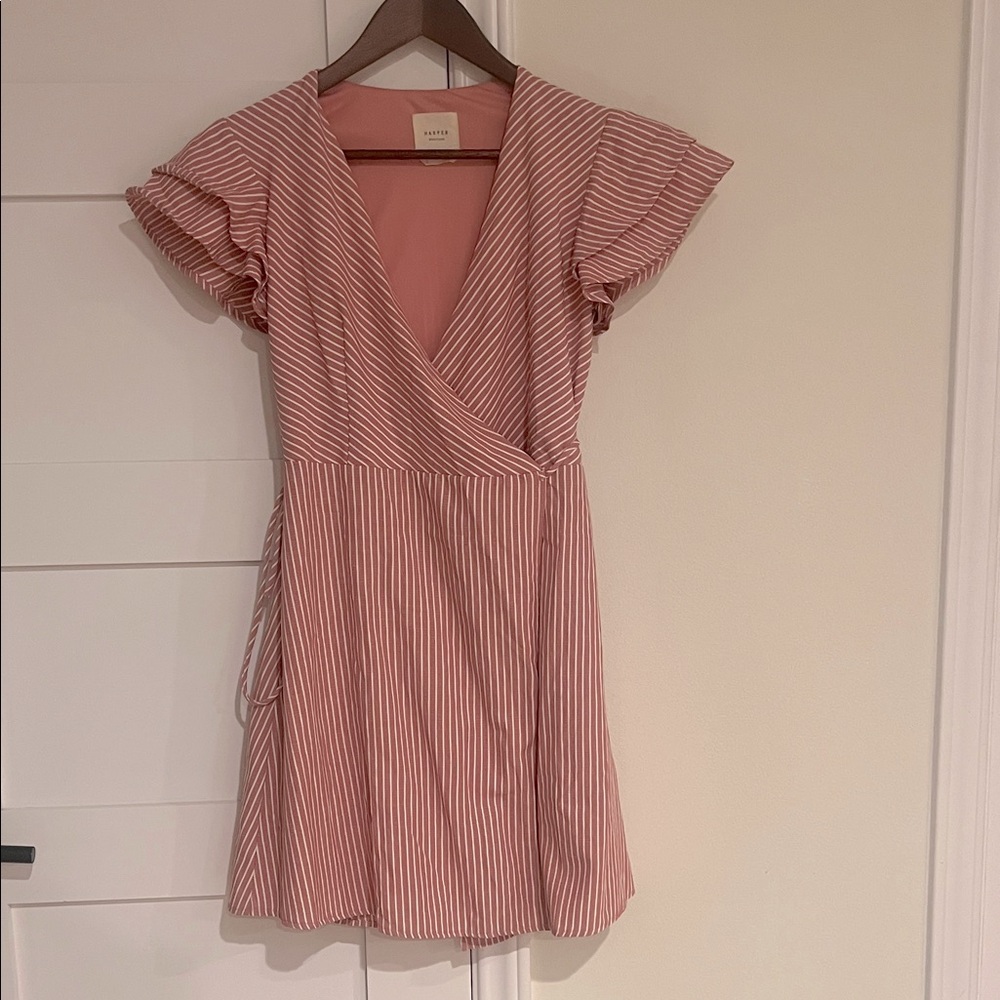 Harper Heritage Pink and White Striped Short Sleeve Wrap Dress Size Small NWOT